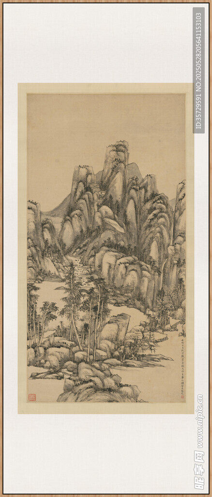古代人物场景绘画王原祁华山轴