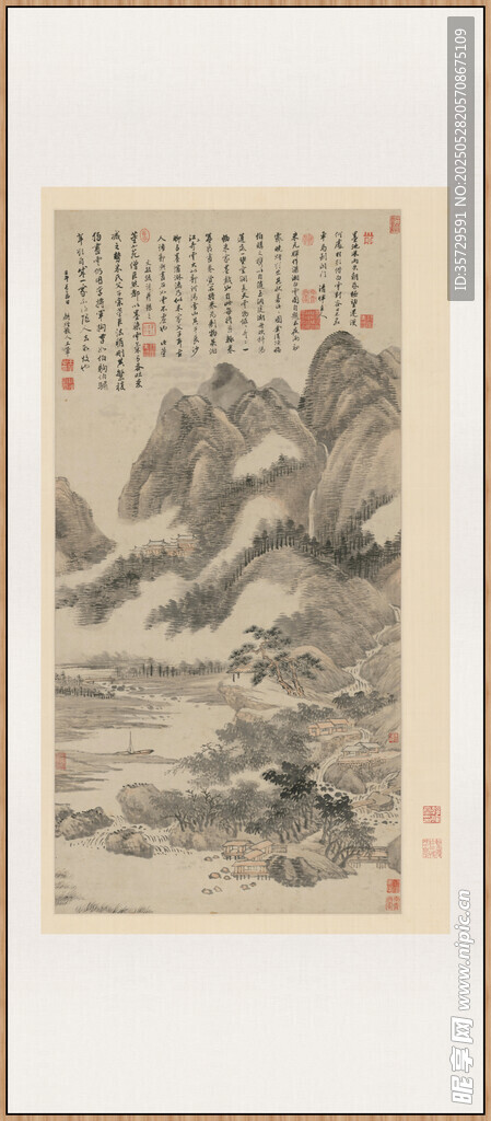 山水国画作品王翚墨池风雨轴