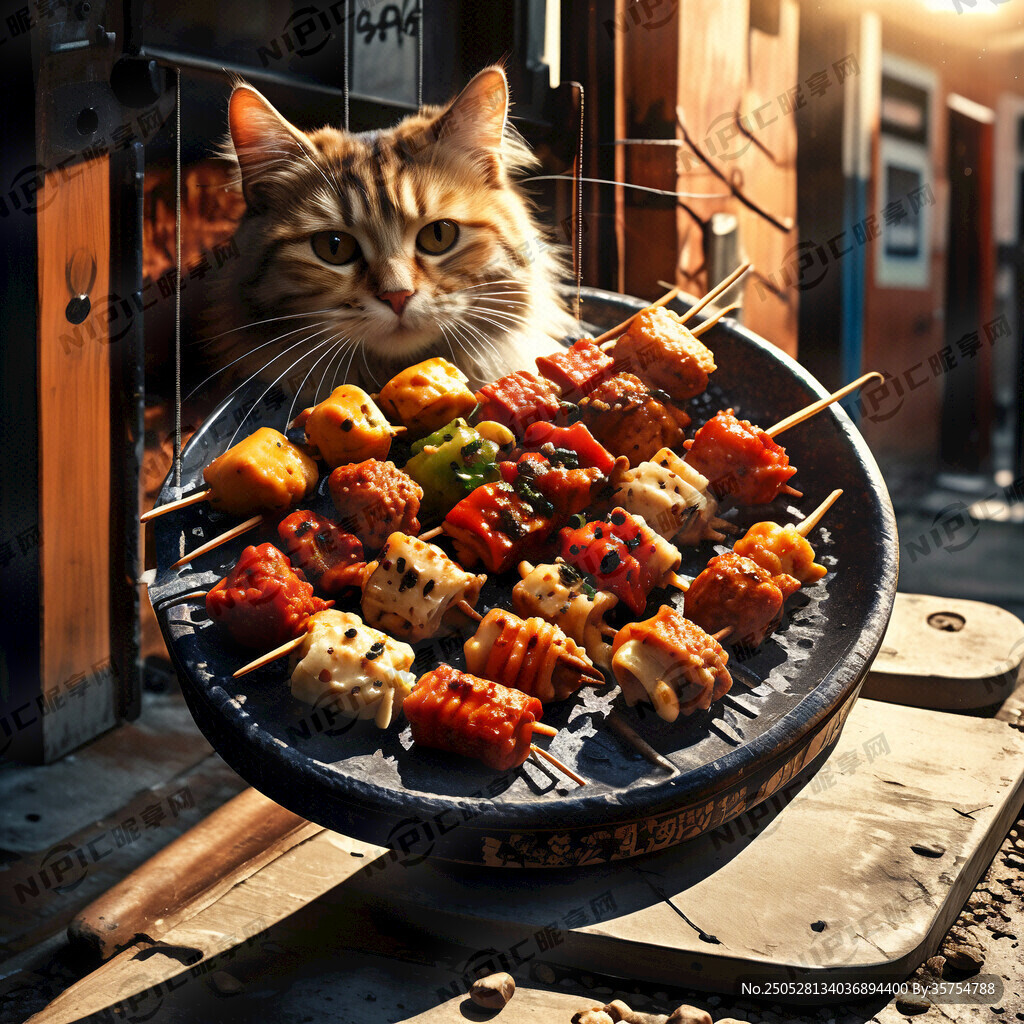 猫拿烤串招牌