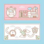 卡通风格店铺与物流插画