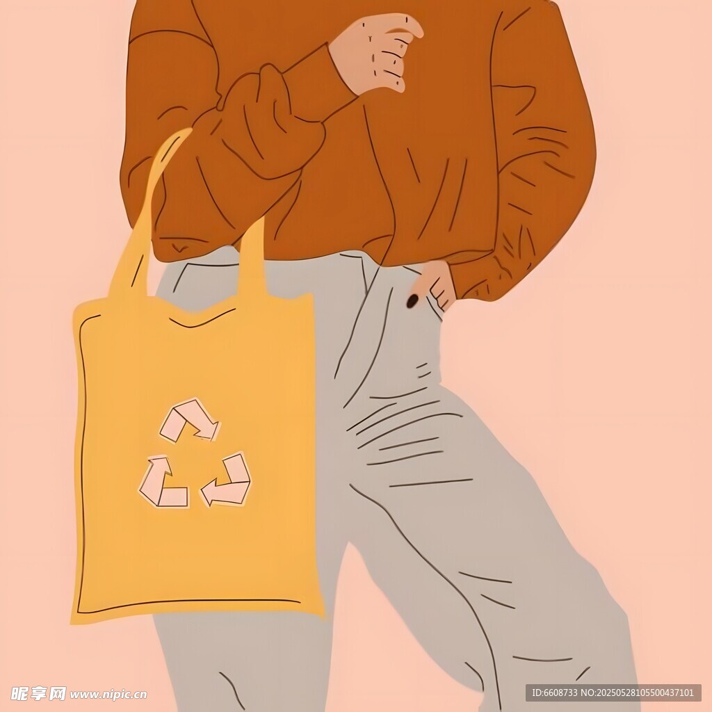 手持环保袋的时尚人物