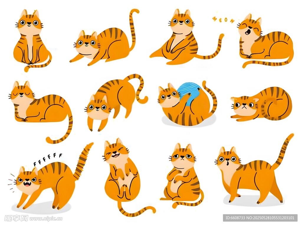 可爱猫咪多样姿态插画