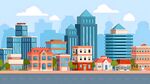 城市天际线多彩建筑景观