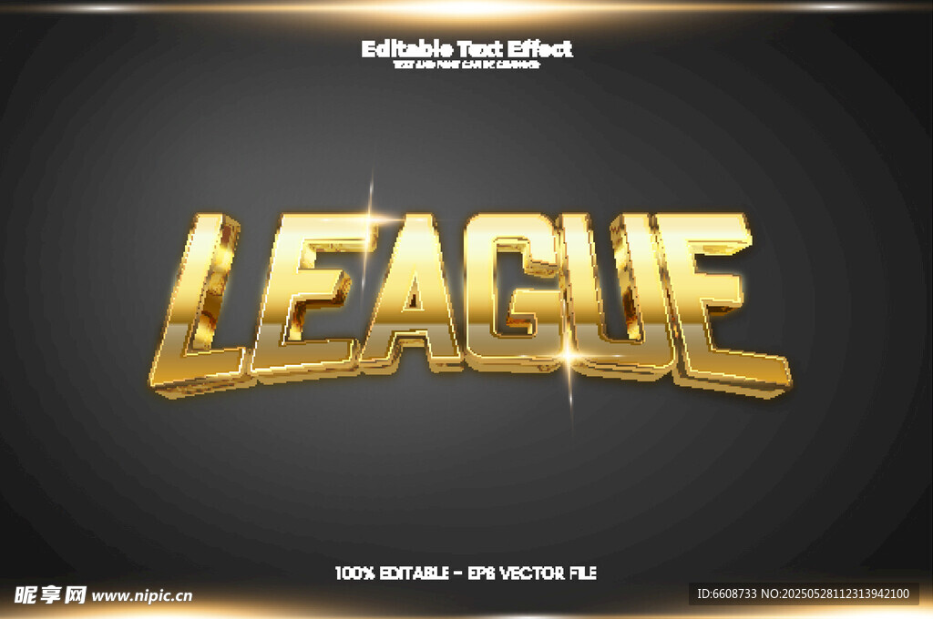 金色立体League文字效果