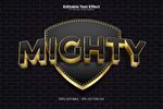 金色盾牌样式的MIGHTY字样