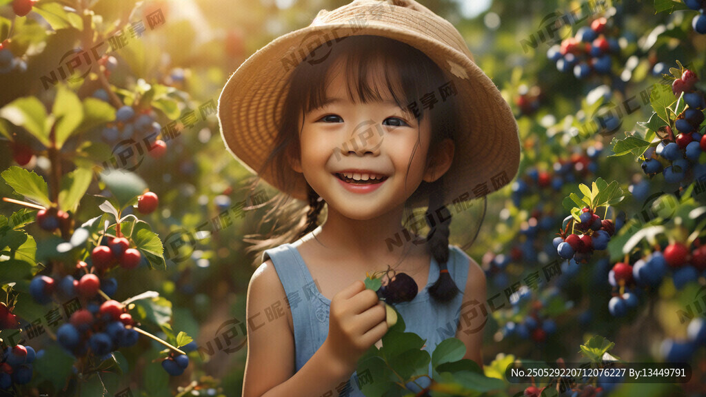 一个带着帽子美丽的小女孩