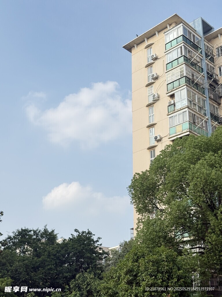 高层住宅与绿树相映