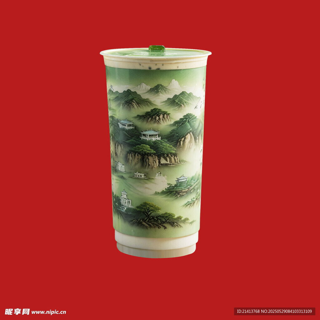 中式山水图案陶瓷杯