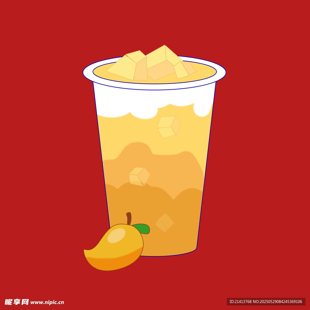 黄桃冰沙饮品插画