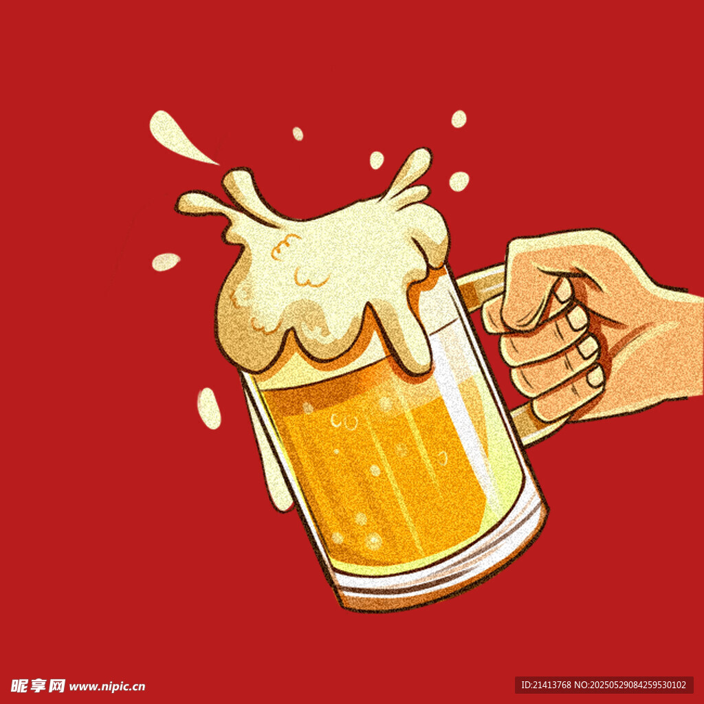 手举满溢啤酒杯