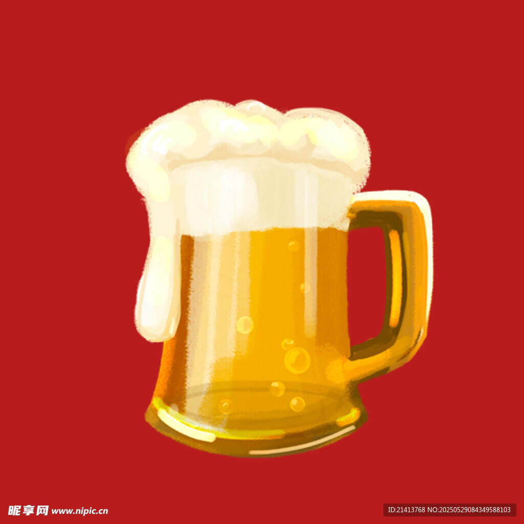 满溢泡沫的金黄啤酒杯
