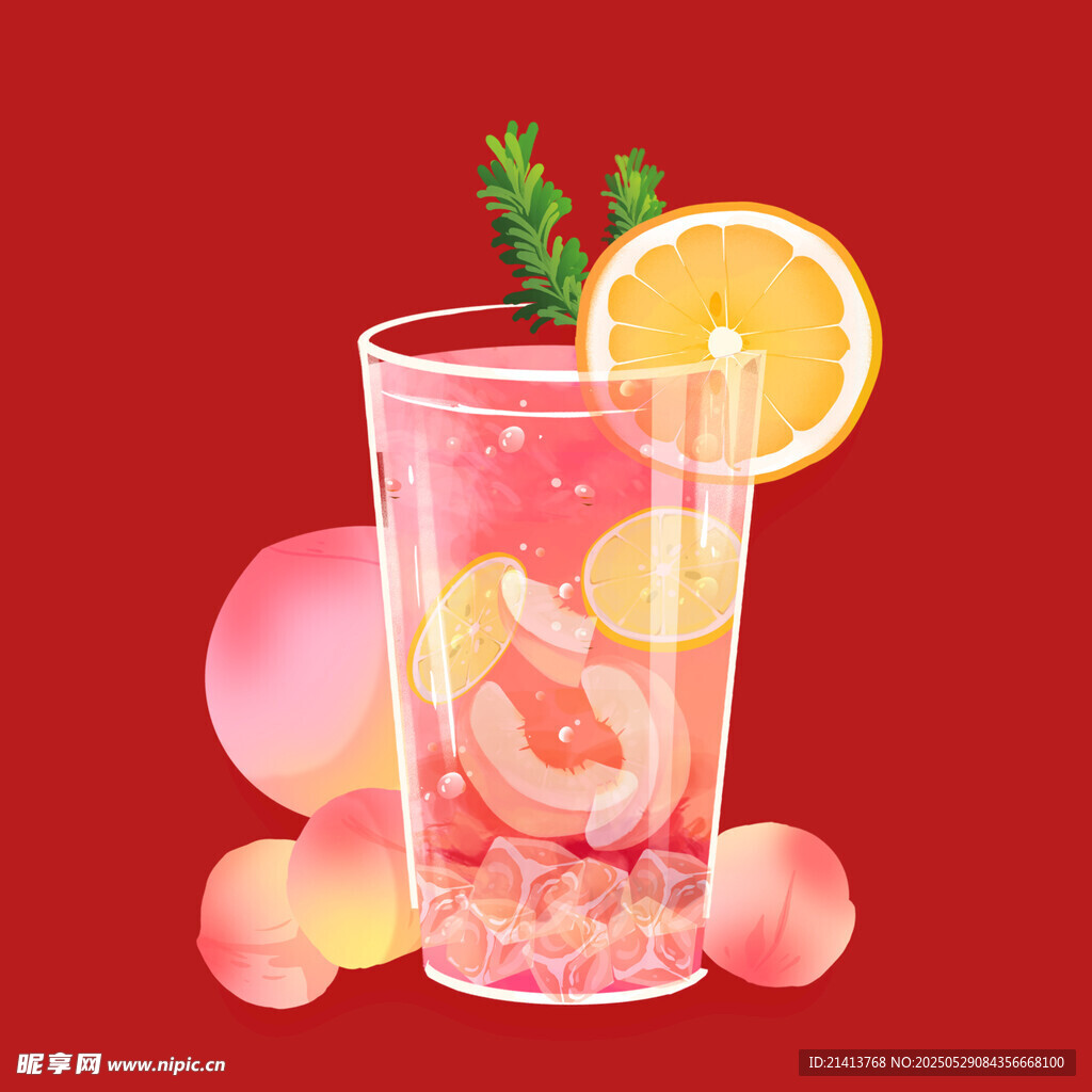 桃香西柚冰饮插画