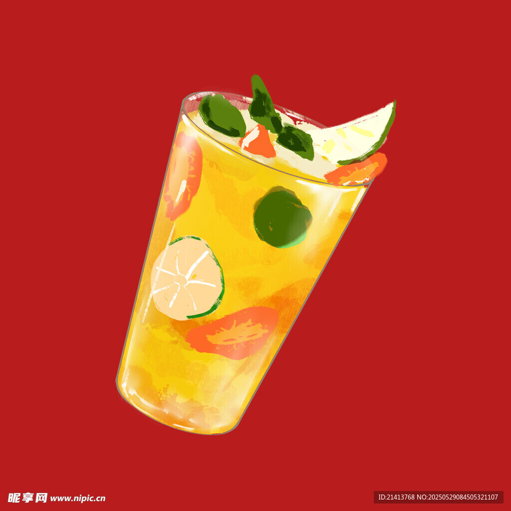 手绘清爽水果鸡尾酒