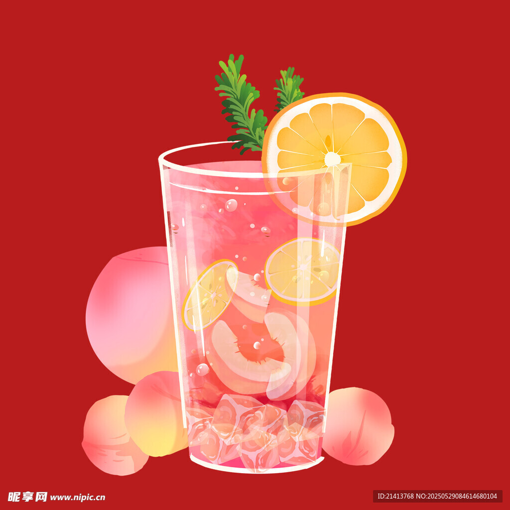 粉色气泡饮配柠檬与花瓣