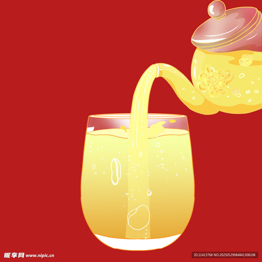 茶壶倒茶入杯画面