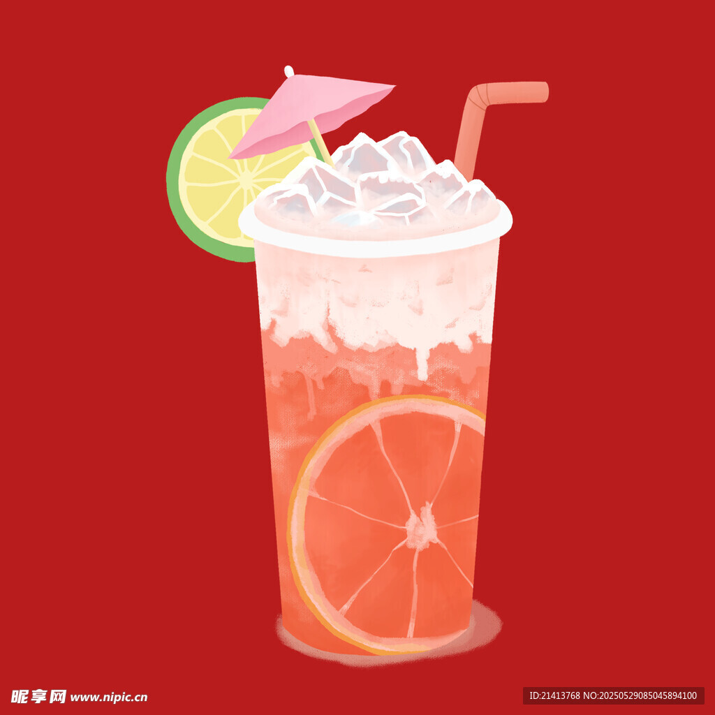 夏日冰爽西柚饮品插画
