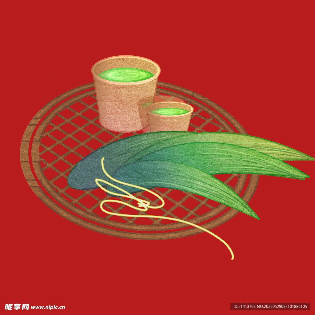 端午粽叶与米酒插画