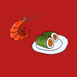 鲜虾寿司美食插画