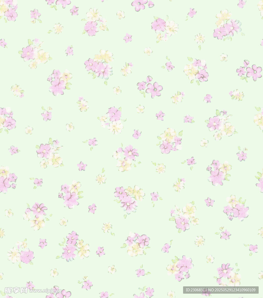淡粉花朵浅绿色背景图案