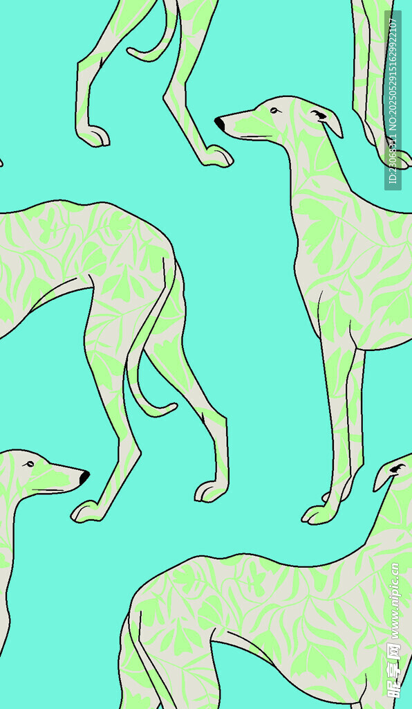 绿底灵缇犬图案设计