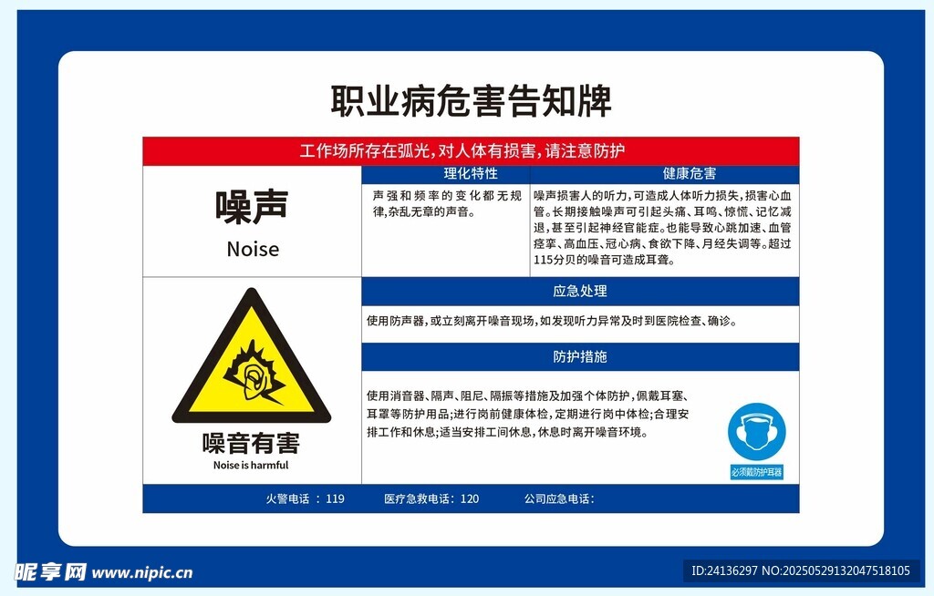 噪声作业安全告知牌