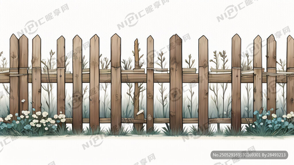木头栅栏 插画风格 白色背景