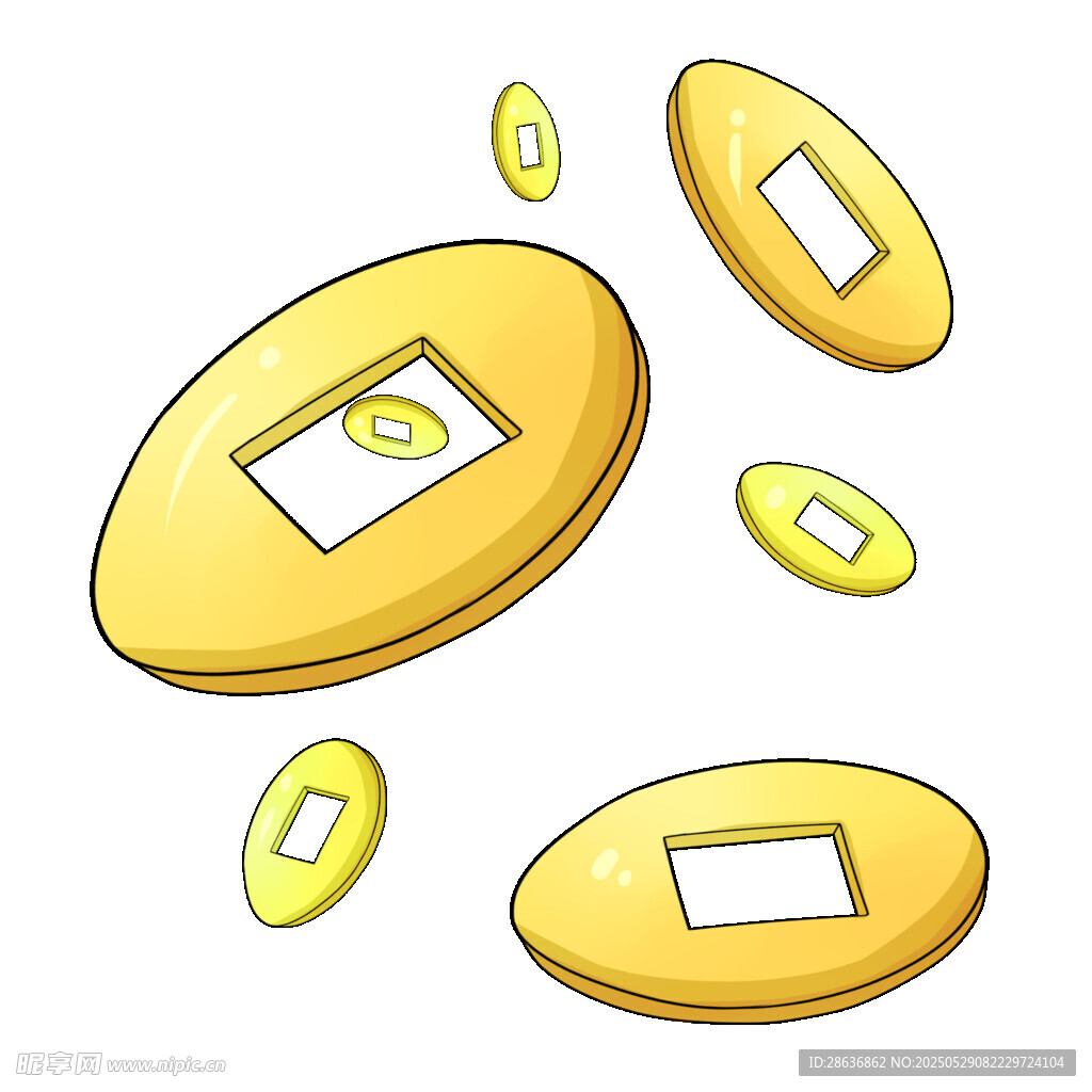 卡通风格散落的金色钱币