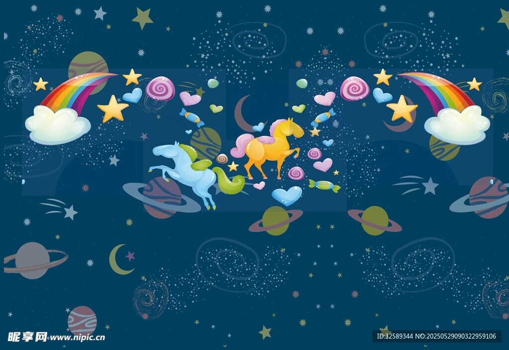 梦幻星空下的童趣宇宙元素