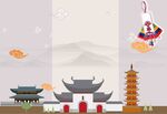 中式古建筑风景插画