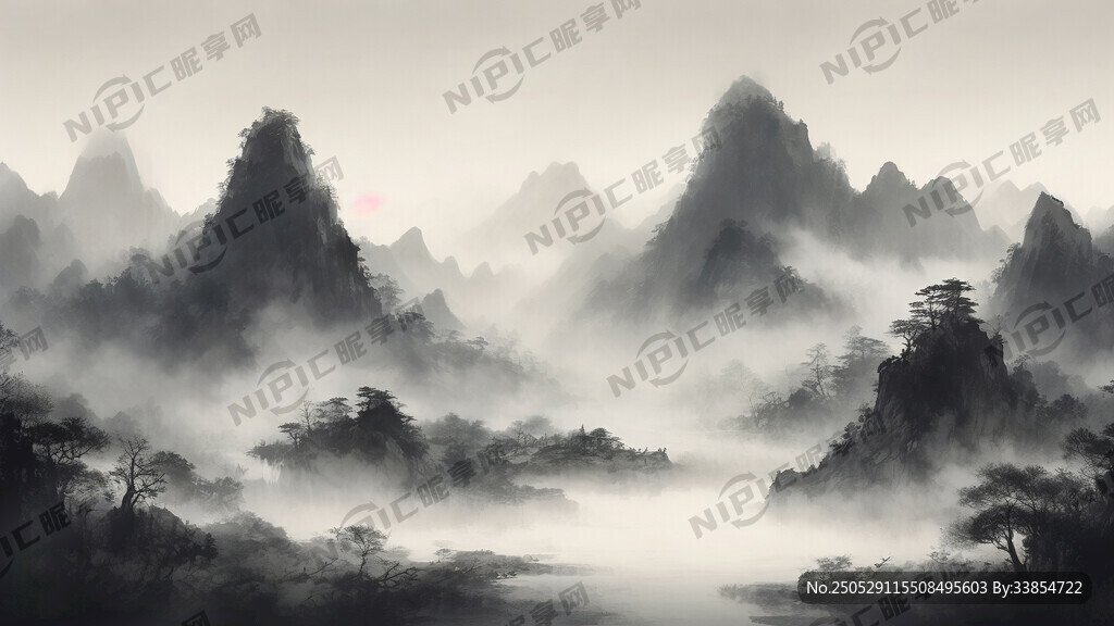 山谷 中国风 中国画 山水
