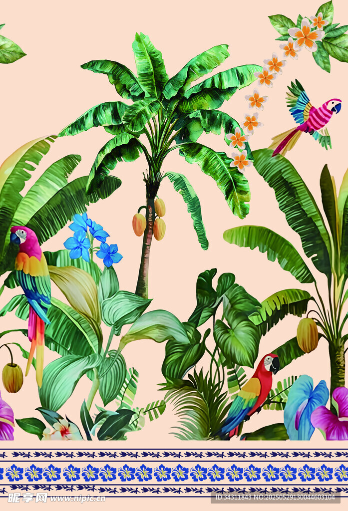 热带植物花卉图案背景