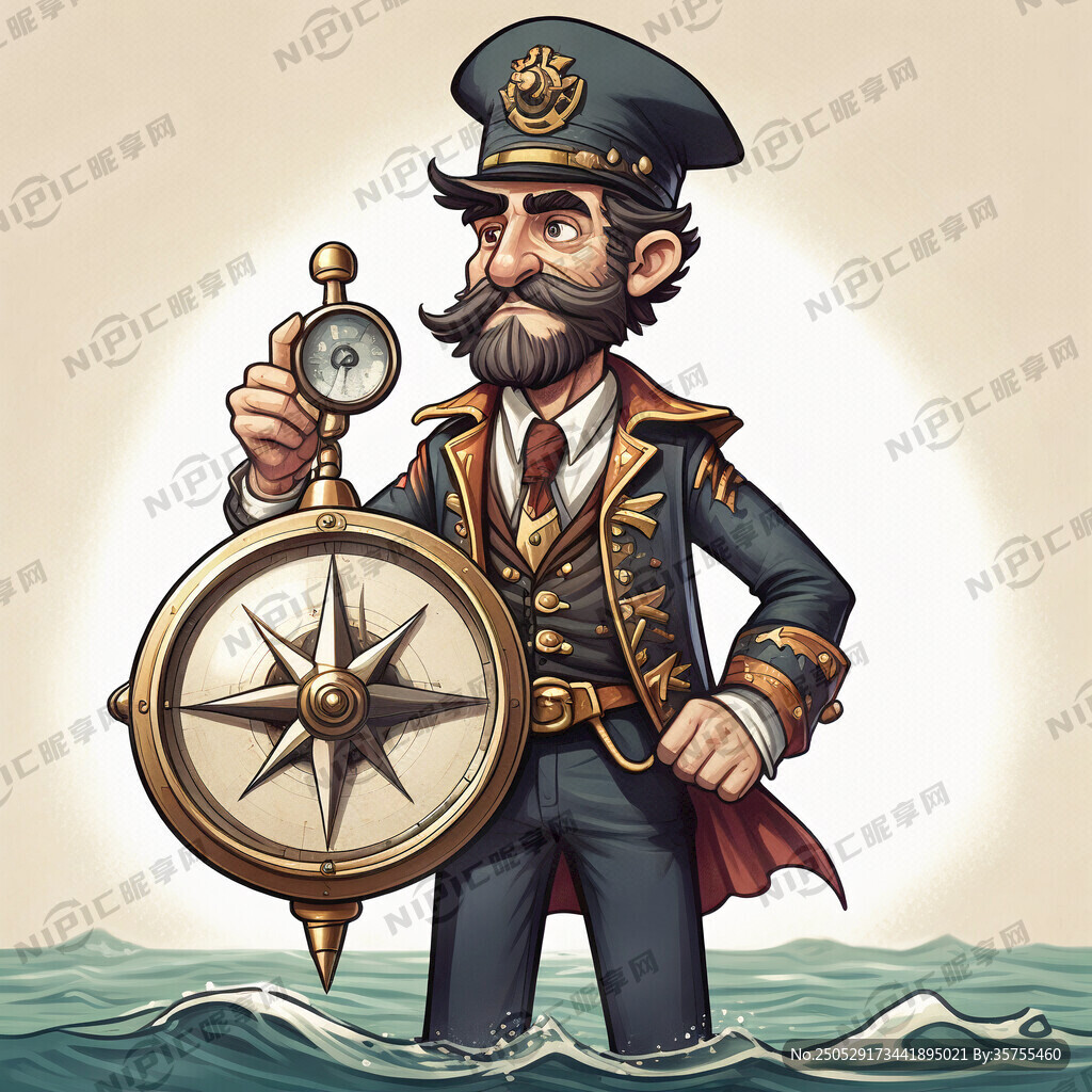 欧美卡通船长 手拿指南针
