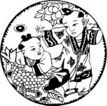传统年画孩童与鱼图案