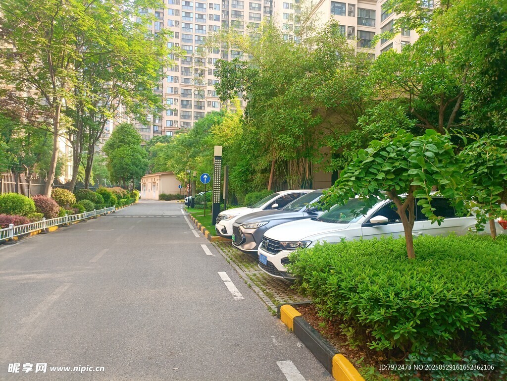 小区内整洁的停车道路