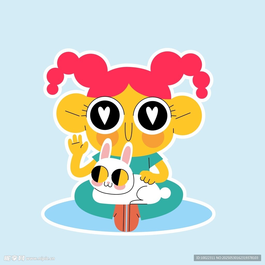 可爱女孩和小兔子