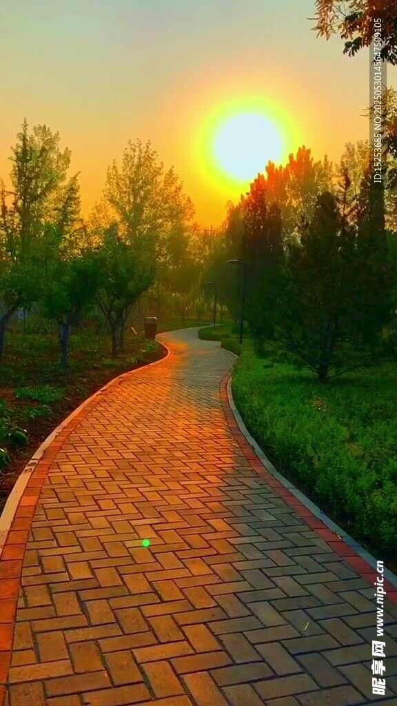 夕阳下的砖铺小径美景