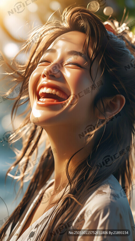 夏日的阳光下 大笑的美女的脸