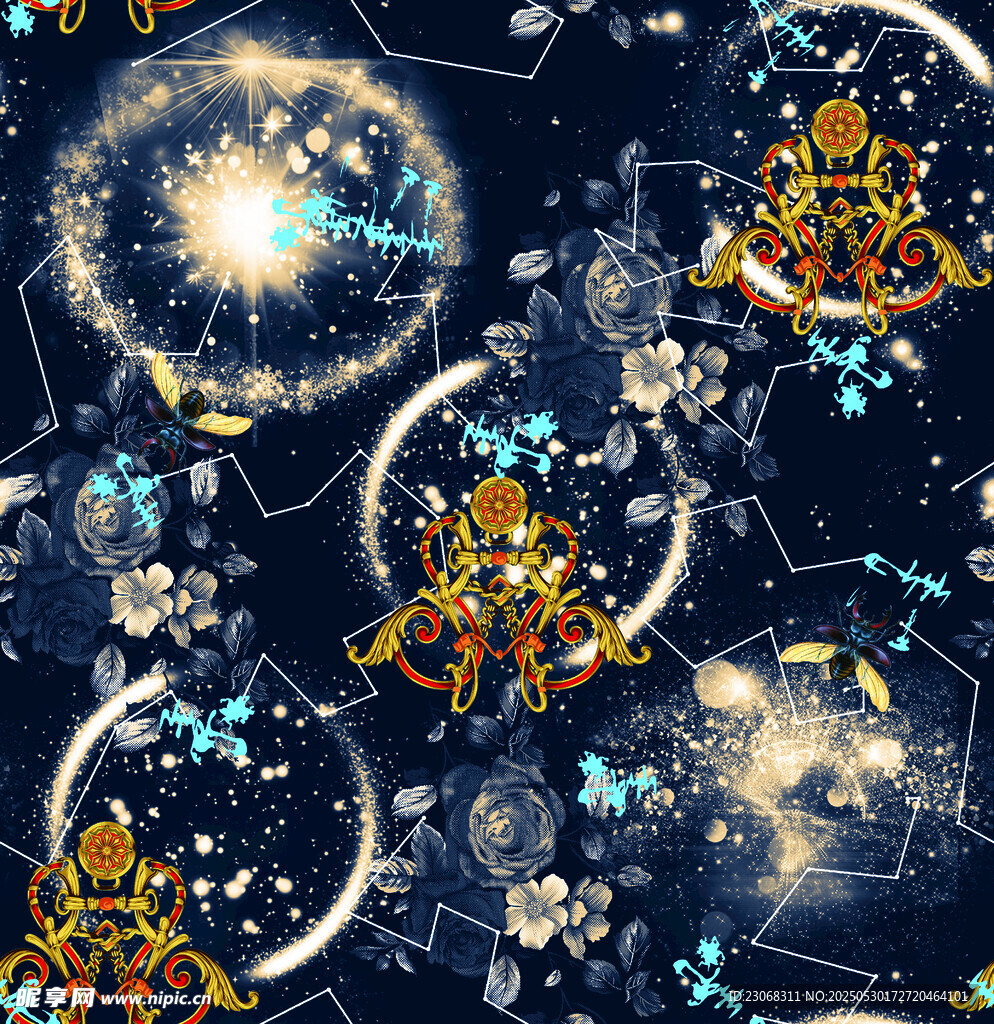 梦幻星空花卉图案设计
