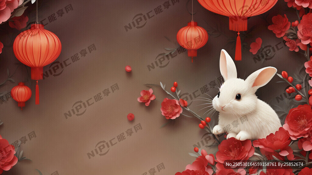 衍纸艺术 春节 可爱兔子 红梅