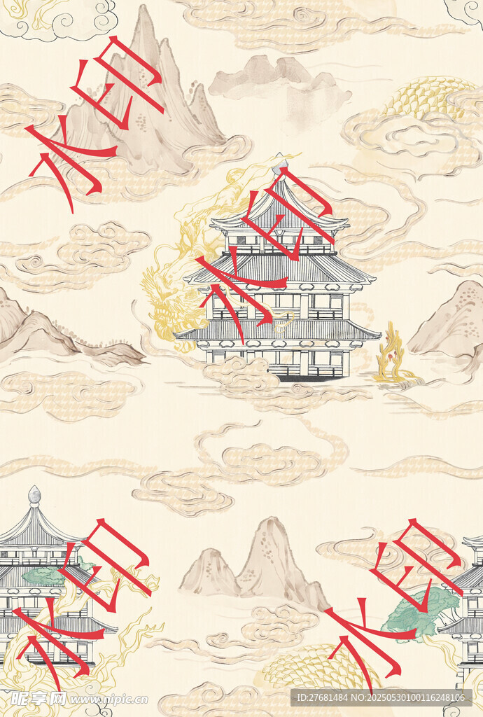古风山水建筑风景图
