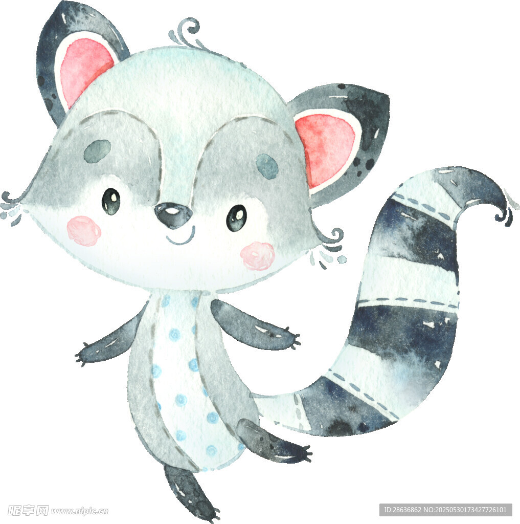 可爱小浣熊水彩插画形象