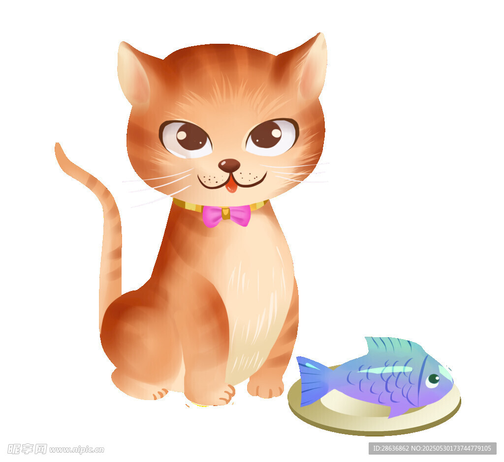 戴领结小猫与彩色小鱼