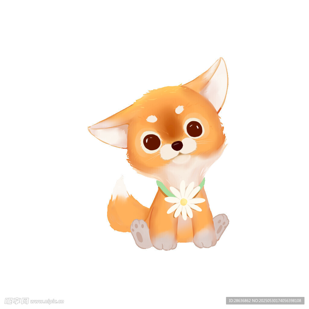 可爱小狐狸手持小花