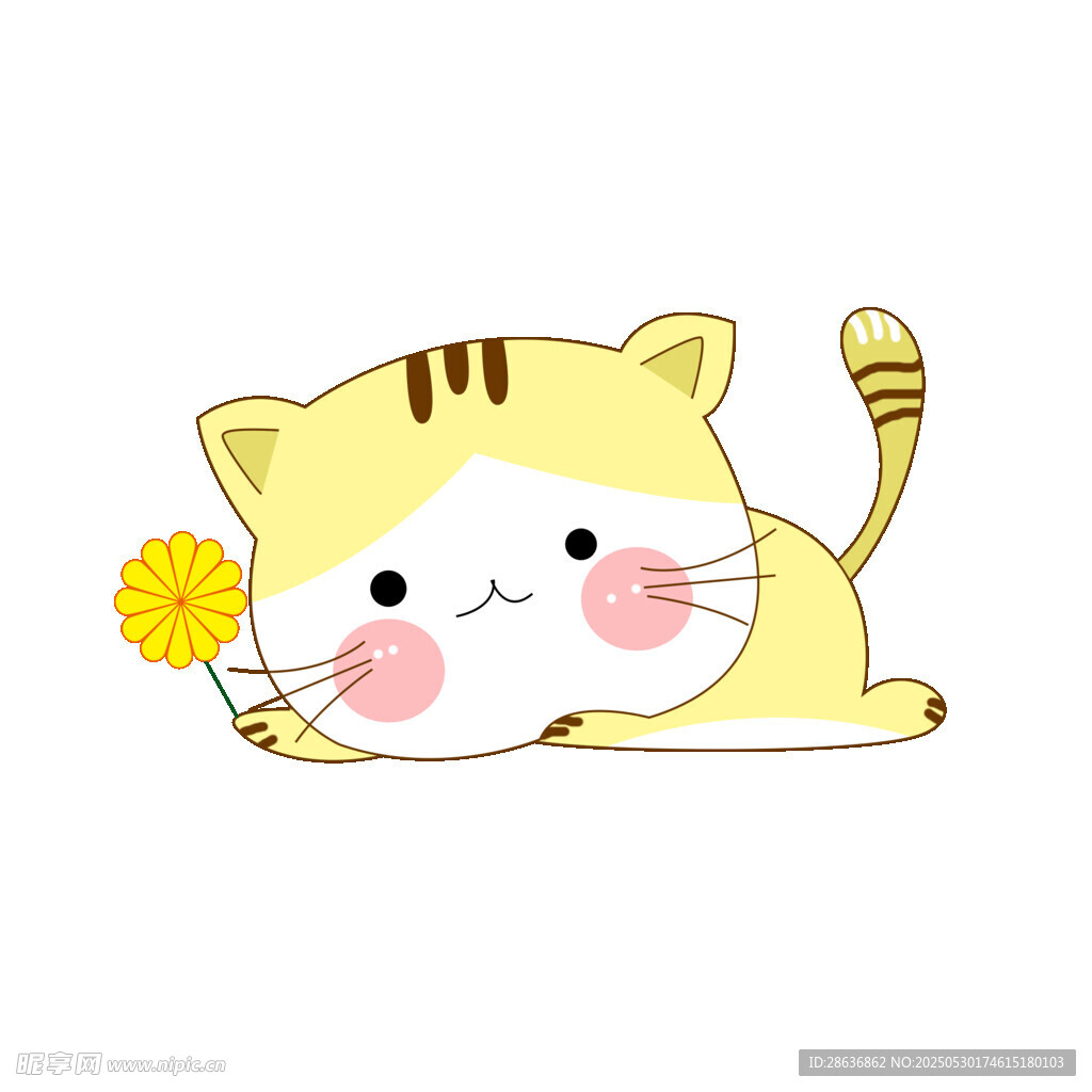 趴着的可爱猫咪与小花