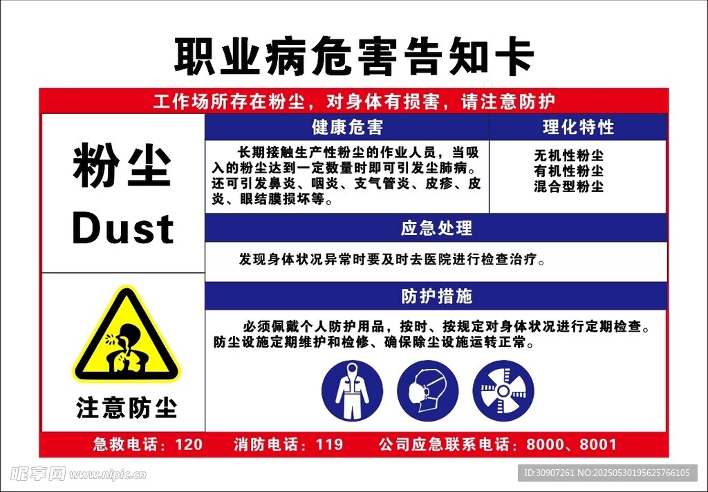 粉尘职业病危害告知卡