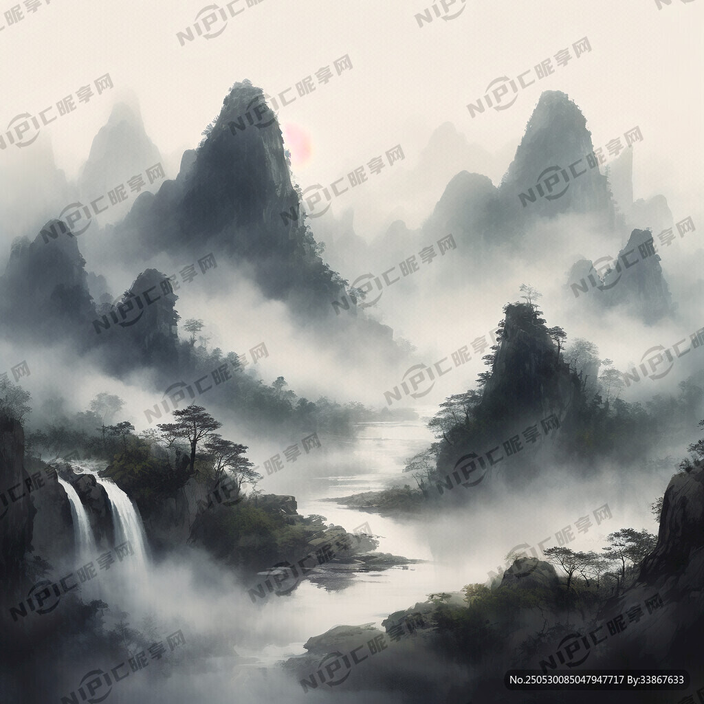 山谷 中国风 中国画 山水