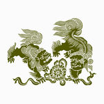 传统双狮戏球中式纹样