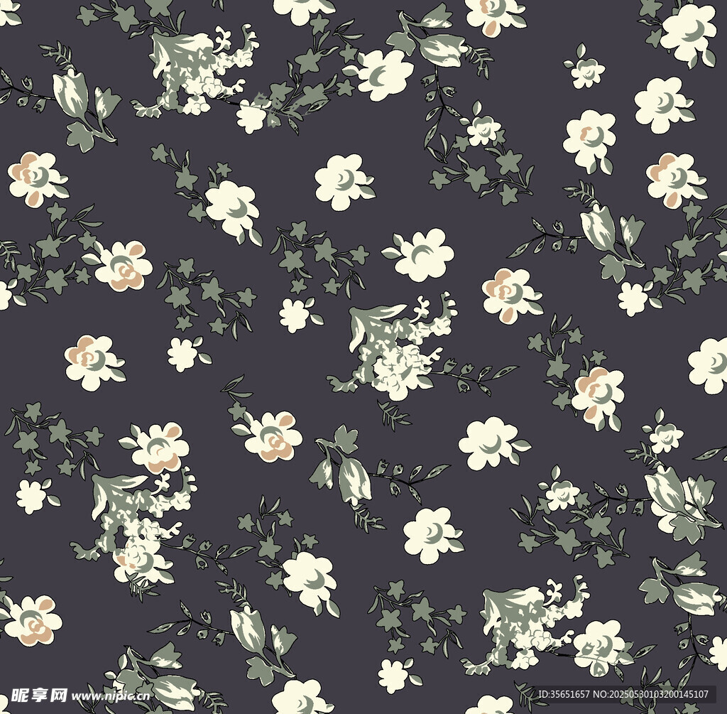 深色底小碎花花卉图案