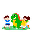 孩子与恐龙欢乐互动