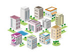 城市建筑等距立体景观图